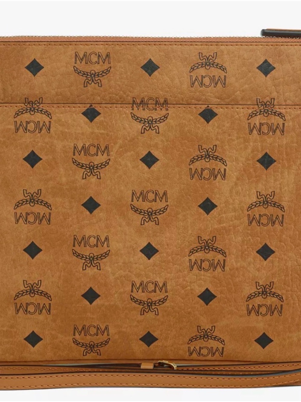 MCM Cognac Logo Zip Pouch in Brown and Black - Picture 4 of 10